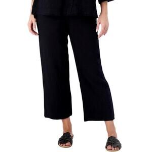 LOGO by Lori Goldstein Beach to Street Cotton Gauze Crop Ankle Pants Sz LP Black
